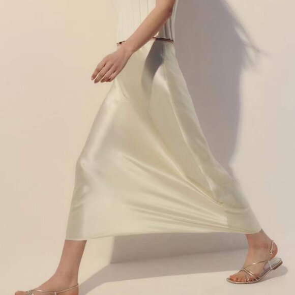 BEST Reformation Layla Silk Midi Skirt Sz4 Sugar Cream Light Beige - Picture 4 of 8